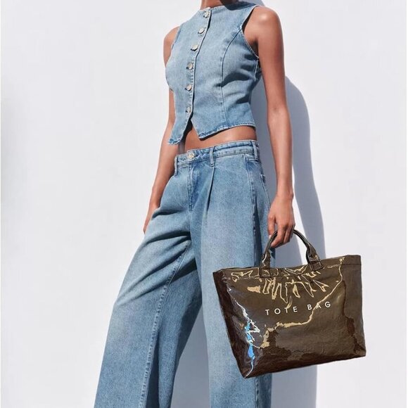 Large Tote Bag for Women,PVC Totes Bags Kraft Paper Carry All Handbag Shoulder P - Picture 3 of 6